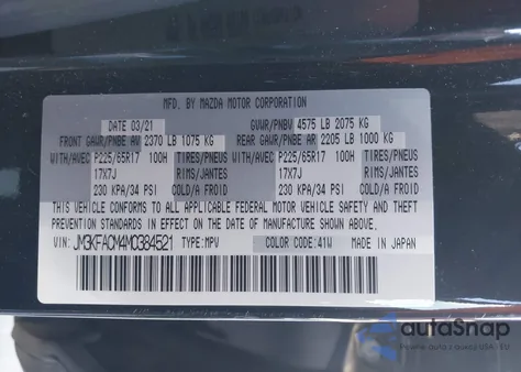 2021 Mazda Cx-5 Touring from USA, damaged, VIN JM3KFACM4M0384521